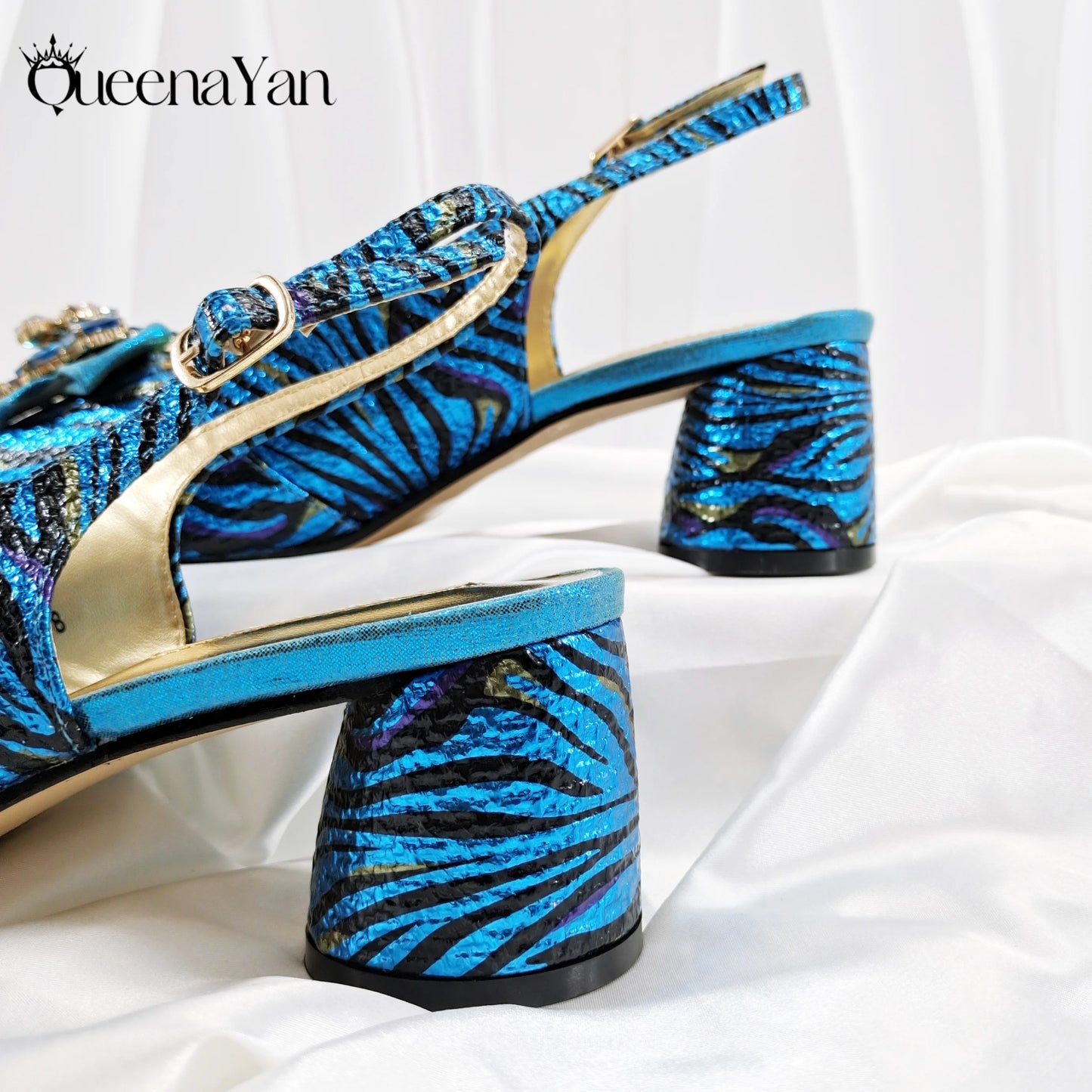 Women Elegant Gold High Heel Shoe and Matching Bag Set with Rhinestone Accents Stylish Peep Toe Design for Party