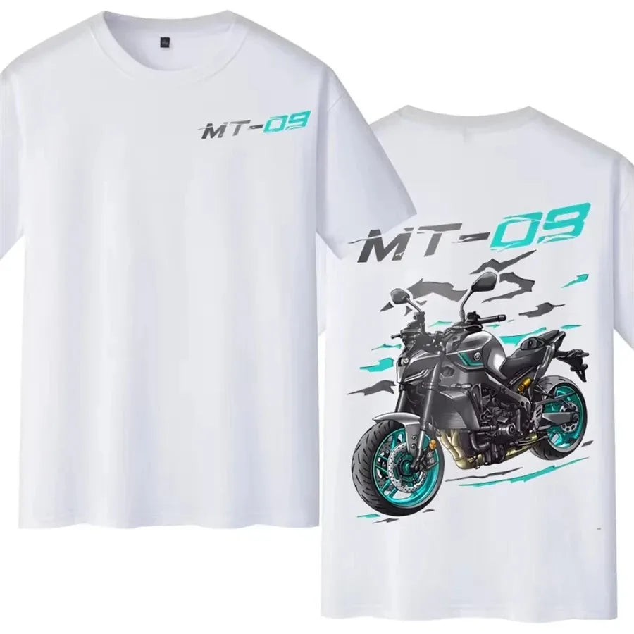 MT-09 Motorcycle Rider Cotton Printed T-shirt, Men's and Women's Short-sleeved Retro Casual Cotton Graphic T-shirt