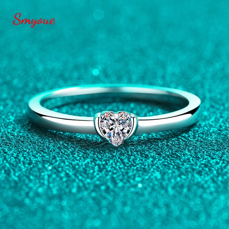 0.3ct Heart Cut Moissanite Engagement Rings for Women Classic Wedding Band 925 Sterling Silver Plated PT950 Birthday Gift