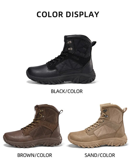 Brand High-Top Leather Men's Boots Breathable Desert Combat Men Work Ankle Outdoor Non-slip Hiking Boots Men's Motorcycle Boots