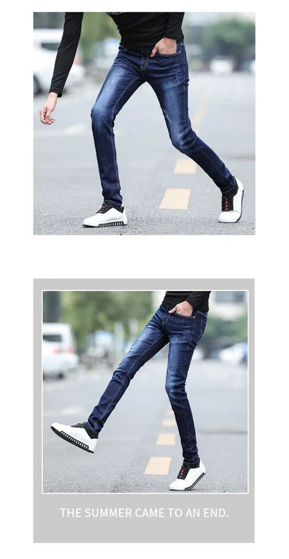 Spring and Autumn Fashion Trend Solid Color Retro Sports Straight Leg Jeans Men's Casual Comfortable Elastic High-Quality Jeans