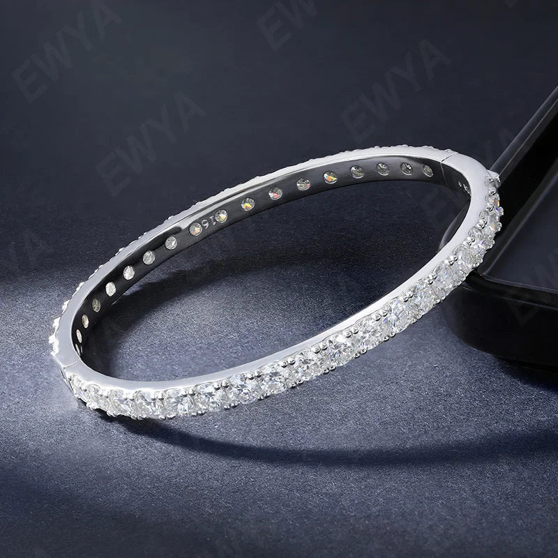 Real GRA Certified D Color 4mm 0.3CT Full Moissanite Bangle Bracelet for Woman Party S925 Sterling Silver Diamond Bracelets