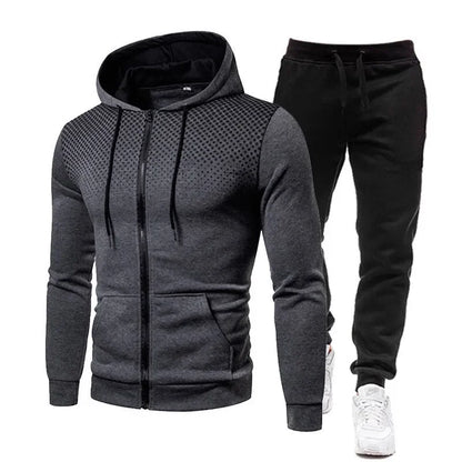 2025 Men's Sports Set Outdoor Running Clothing Spring Autumn Dot Print Zipper Hoodie And Sports Pants Two-Piece Set