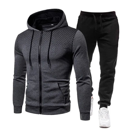 2025 Men's Sports Set Outdoor Running Clothing Spring Autumn Dot Print Zipper Hoodie And Sports Pants Two-Piece Set