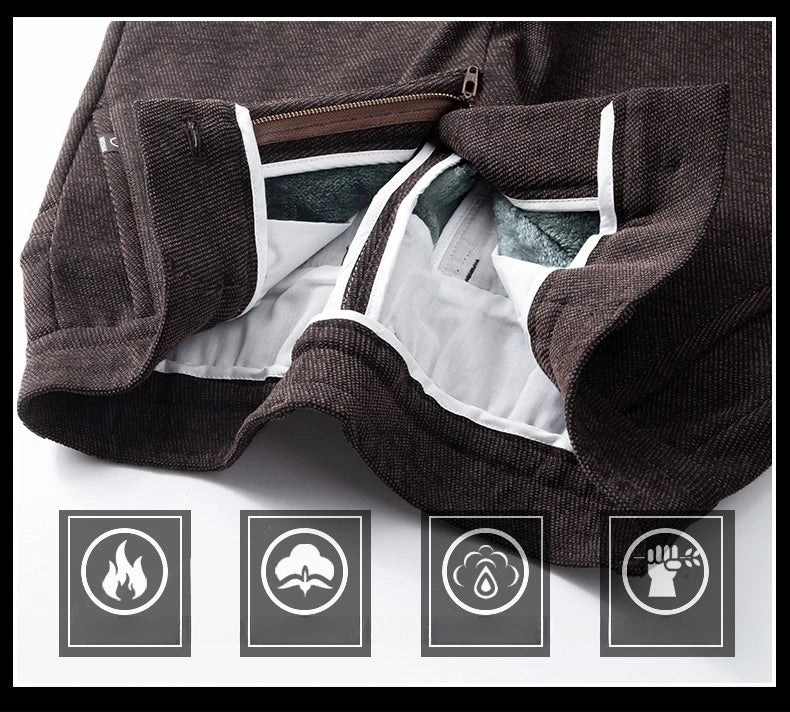 Men's Winter Fleece Elastic Casual Pants Thick Warm Soft Business Stretch Slim Trousers Streetwear Fashion Korean Brand Clothes