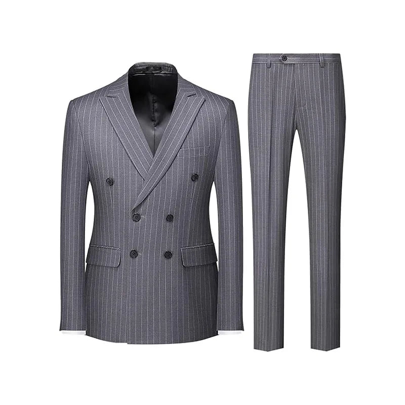 2pc Striped Double Breasted Men’s Suit Set(Jacket+Pants) Business Formal Man Suits Wedding Party Prom Dinner Work Travel Dinner