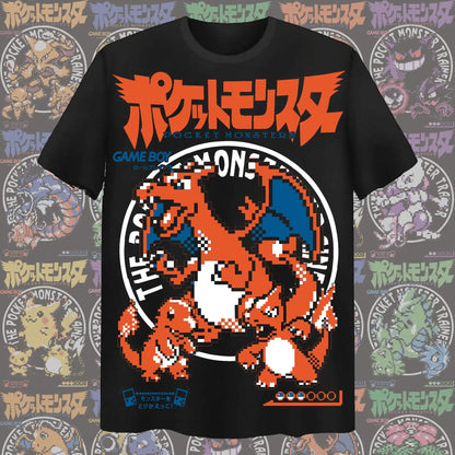 Charizard pixel style Graphic Unisex Tshirt，high quality 100%cotton O-neck Y2k Harajuku summer Men fashion Shirt