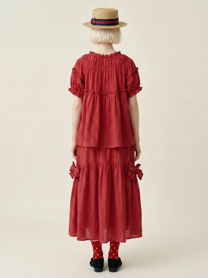 Red Japanese Half length Skirt imakokoni Spring/Summer Original Artistic Elastic Waist Bow Mid length Skirt for Women 265485