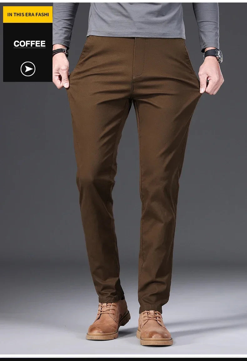 97% Cotton Classic Men's Casual Pants New Soft Cozy Elasticity Straight Business Trousers Fashion Branded Clothing Size 28-38