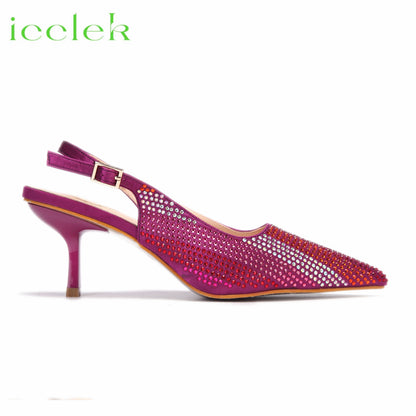 Italian Design African Women's High Heels Pointed Toe Sandals Party Wedding Party Magenta Color Shoes and Bags Set