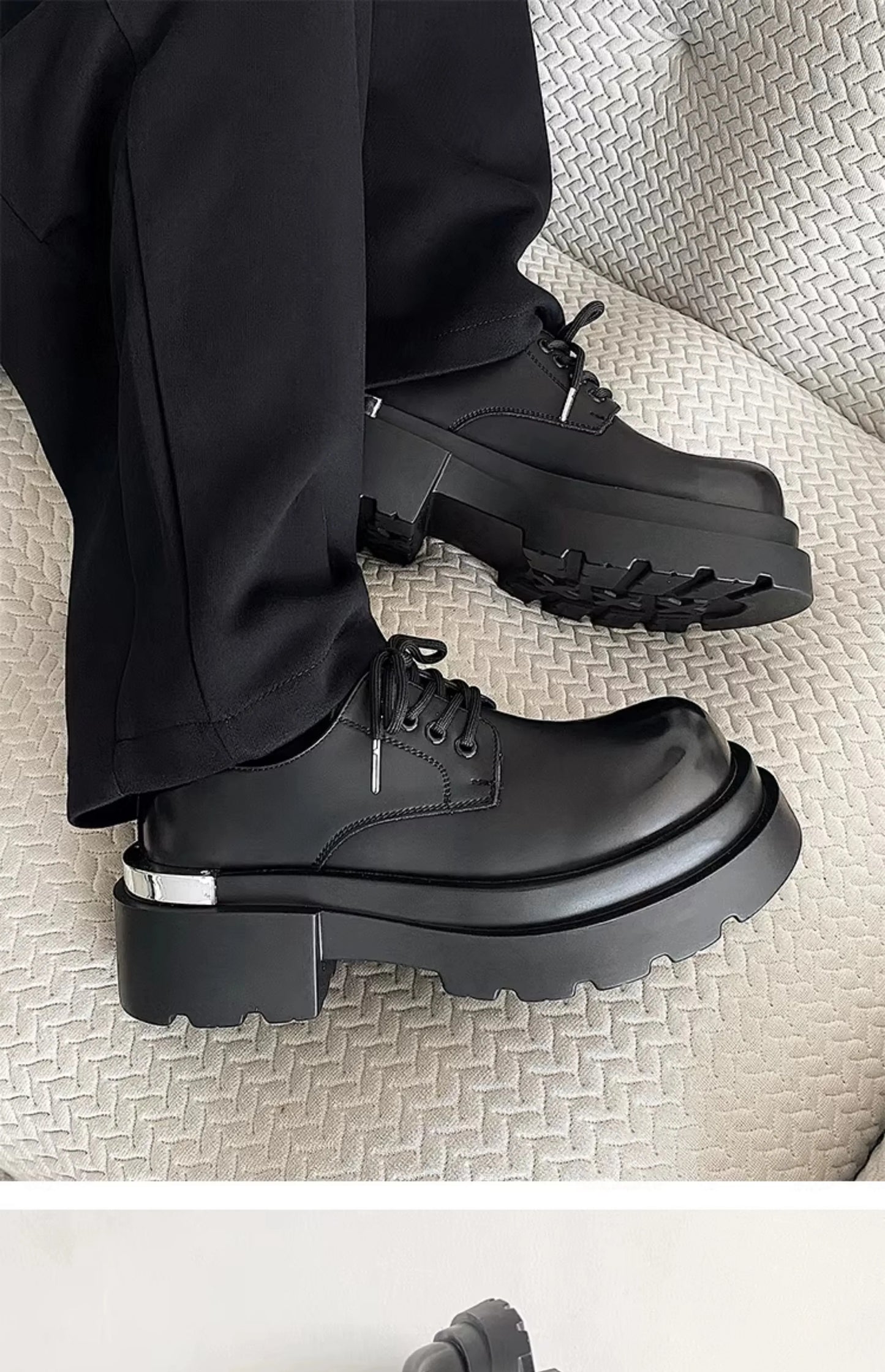 Original niche polished formal leather shoes new high-end feel thick sole with 7CM height increase big head casual shoes