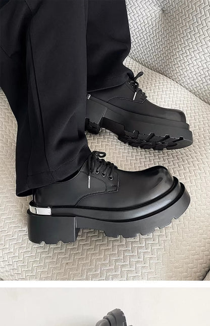 Original niche polished formal leather shoes new high-end feel thick sole with 7CM height increase big head casual shoes