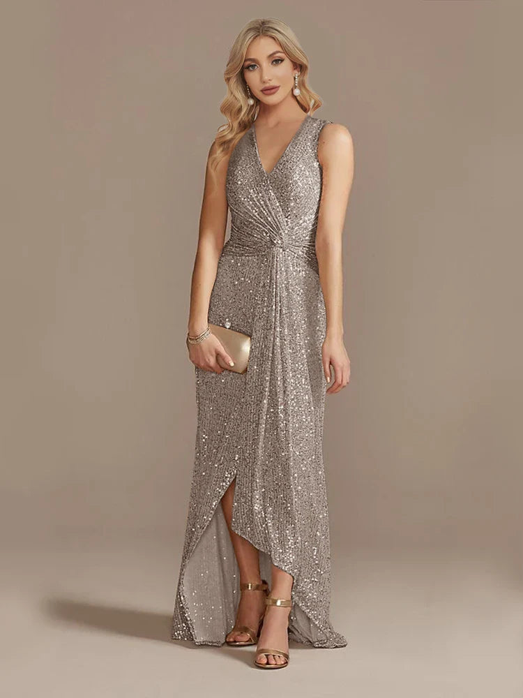 Luxury Floor Length V-Neck Evening Dresses Elegant Slit Party Women 2025 Wedding Sequins Formal Cocktail Prom Gowns