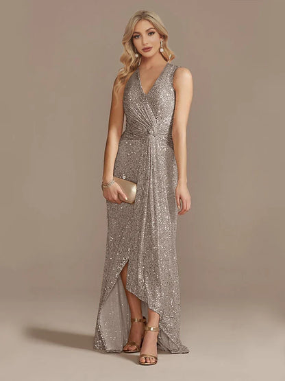 Luxury Floor Length V-Neck Evening Dresses Elegant Slit Party Women 2025 Wedding Sequins Formal Cocktail Prom Gowns