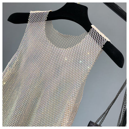 Crystal Beading Shiny Tanks Party Club Sexy Hollow Out Diamonds Stamping Camis Winky Sleeveless Vest