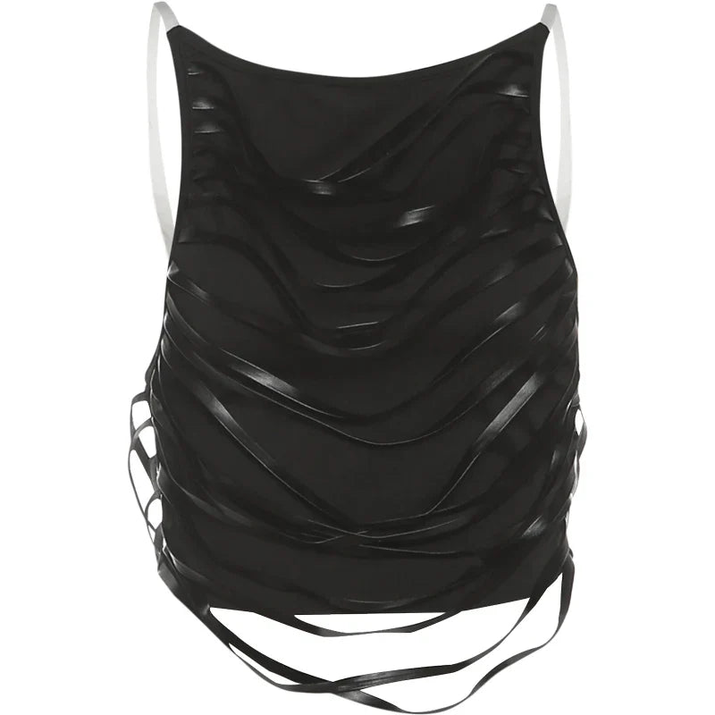 Swing Strip Decoration Vest Women Patchwork Backless Skinny Sexy Midnight Street Summer Trend Wild Party Hottie Mini Tops