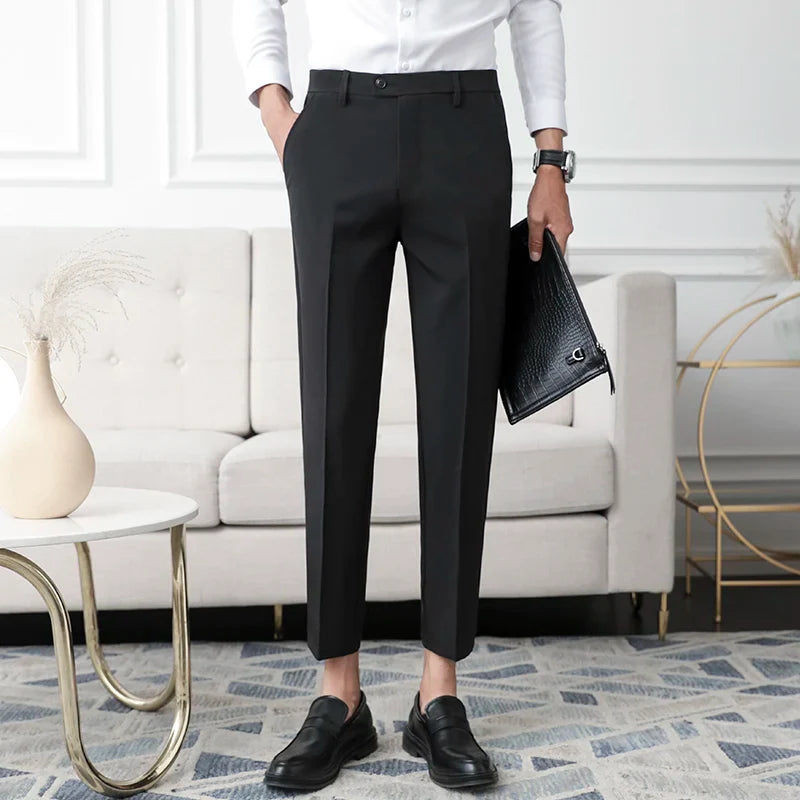 Thickened Fleece Men's Casual Straight Leg Pants Autumn Winter Elastic Slim Fit Korean Style Fashionable Nine Point Long Trou...