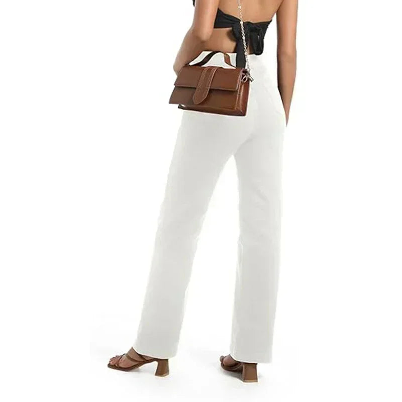 Ins Fashion Jeans Women Comfortable High Waisted White Jeans Girls Thin Stretch Denim Pants Female Straight Leg Trousers