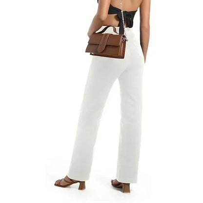 Ins Fashion Jeans Women Comfortable High Waisted White Jeans Girls Thin Stretch Denim Pants Female Straight Leg Trousers