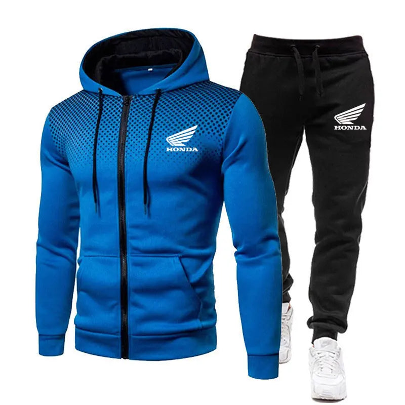 Spring Men's sets Honda logo print fashionable casual outdoor zippered hoodie sweatshirt sport pants for motorcycle enthusiasts