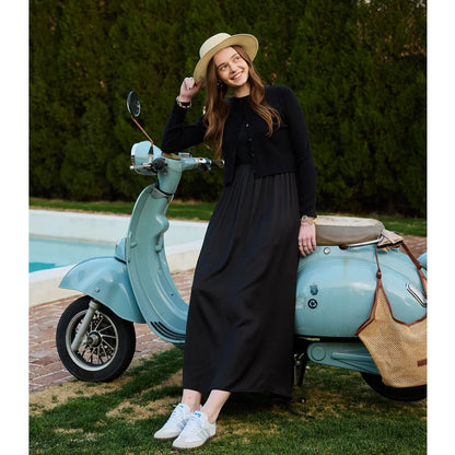 Women Sleeveless Dress Elastic Waist Skirt Cable Cardigan Clothing Elegant