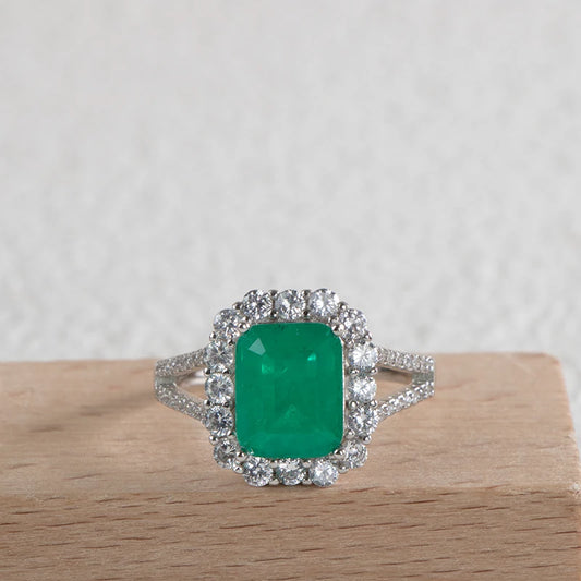 Luxury  sterling silver ring for charm lady with green emerald gemstones wedding fine Jewelry gift size 6-10