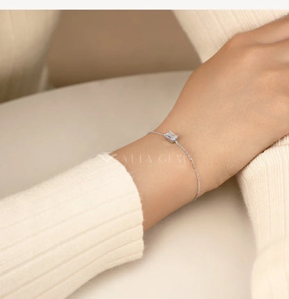 Emerald Cut 1ct Moissanite Bracelet s925 silver 18k gold Adjustable Cross-linked Chain Stackable Everyday Women Jewelry