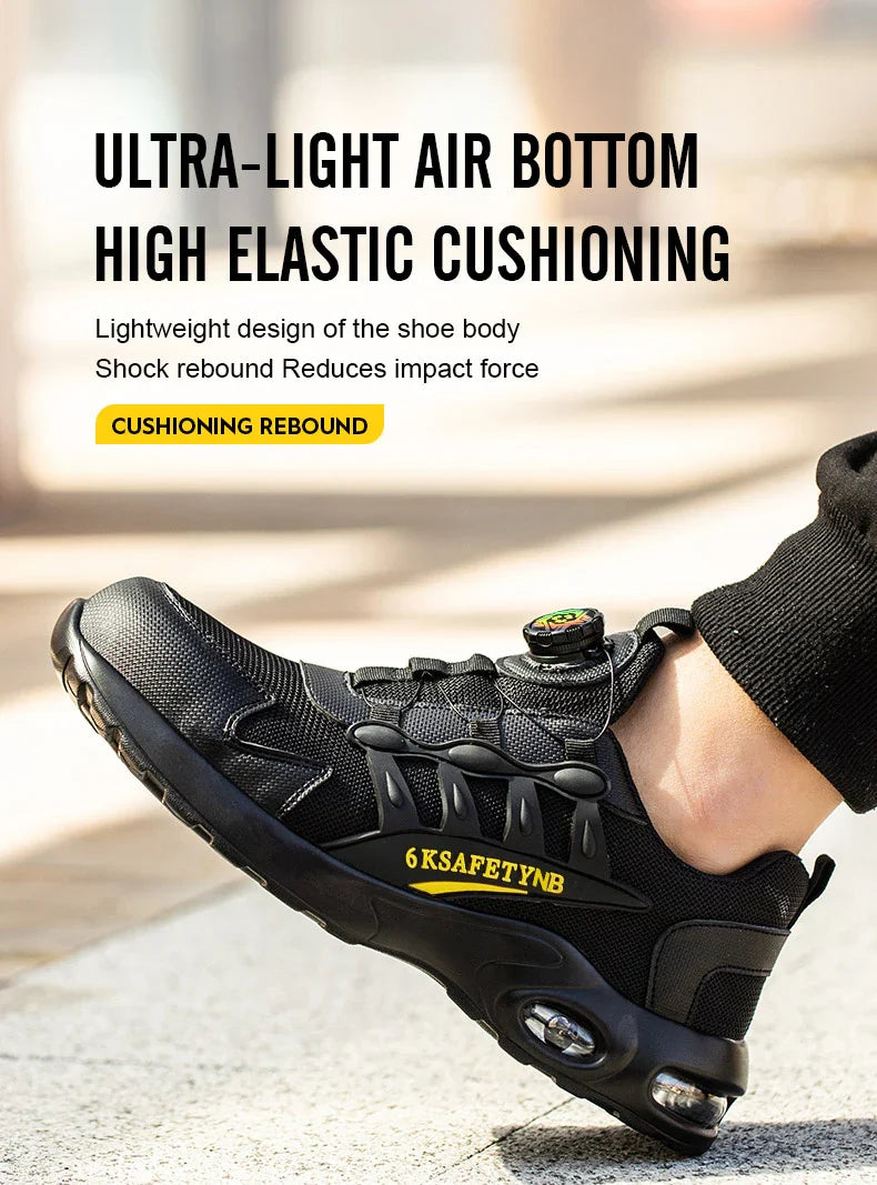 Men Safety Shoes Steel Toe Sneakers Rotated Buckle Puncture Proof Work Safety Boots Man Air Cushion Warehouse Work Shoes