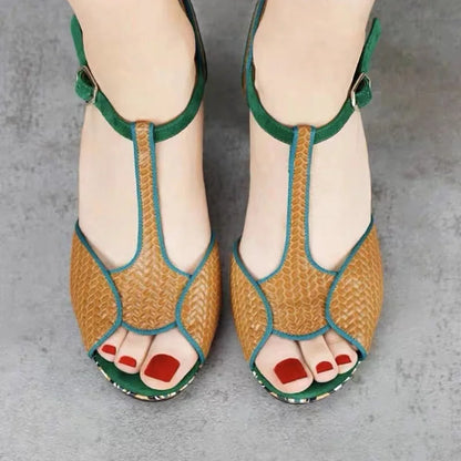 Genuine Leather Shoes High Heels Women Luxury Platform Sandals Thick Heels Designer Square Ladies 36-44