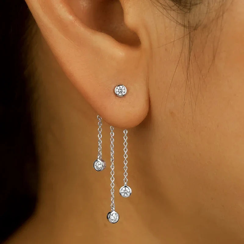 New 3mm 2 Ways To Wear  Moissanite Bubble Tassel Drop Earrings for Women Wedding Engagement Jewelry S925 Sterling Silver