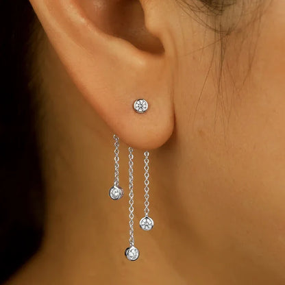New 3mm 2 Ways To Wear  Moissanite Bubble Tassel Drop Earrings for Women Wedding Engagement Jewelry S925 Sterling Silver
