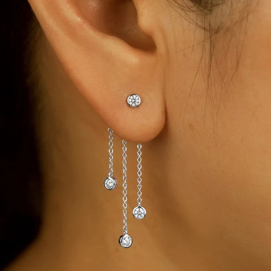 New 3mm 2 Ways To Wear  Moissanite Bubble Tassel Drop Earrings for Women Wedding Engagement Jewelry S925 Sterling Silver