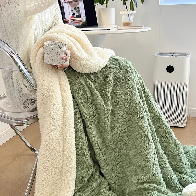 Soft Woolen Blanket for Bedding and Sofa, Warm Lamb Velvet Flannel Cover Blanket for Office, Air Conditioning and Nap