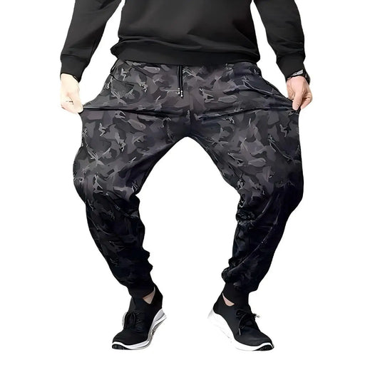 2025 new Running Sweatpants Men Camouflage Elasticity Cargo Pants Drawstring Multi Pockets Bottoms Casual Jogger Trousers M-5XL