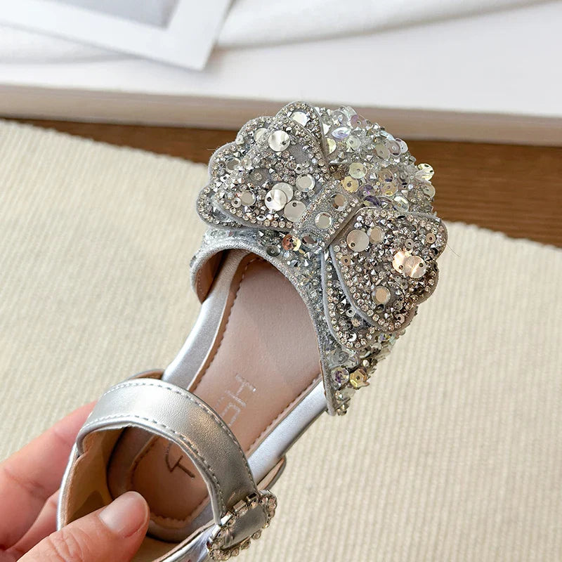 Faux Gemstones Shoes for Kids Girls Shining Crystal Girls Dress Shoes for Party and Wedding Bowtie Children Girl Sandals I04204