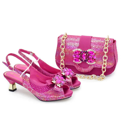 New Fashion Nigerian Banquet Shoes and Bag Set Rhinestone Ladies Matching Shoes and Bag High Heel for Weddings and Parties