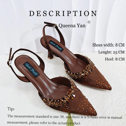 2026 Italian Inspired Coffee Pointed Toe High Heels Matching Handbag Set  COMFORT INCLUDED Elegant Wedding Party Shoes for Women