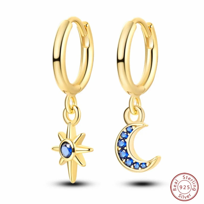 New in 925 Silver Romantic Feather Moon Stars Dream Catcher Earrings For Women Trending Fashion Jewelry Creative Birthday Gifts