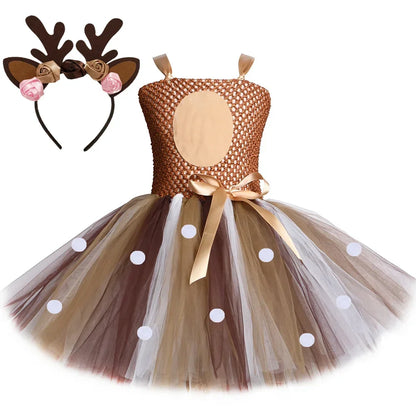 Deer Costume for Girls Christmas Tutu Dress Girls Fancy Elk Reindeer Dress Up Clothes Kids Halloween Birthday Party Costumes