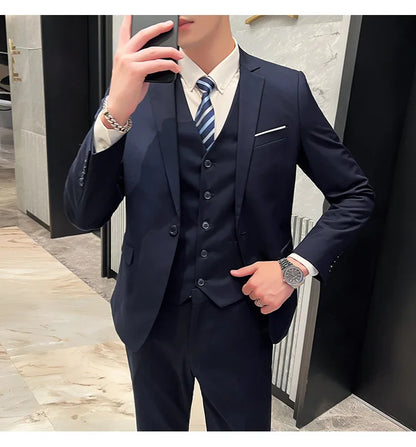Men's High-Quality 3-Piece Business Casual Wedding Suit Vest Trousers Set Handsome Fashion Banquet Clothing S-6XL