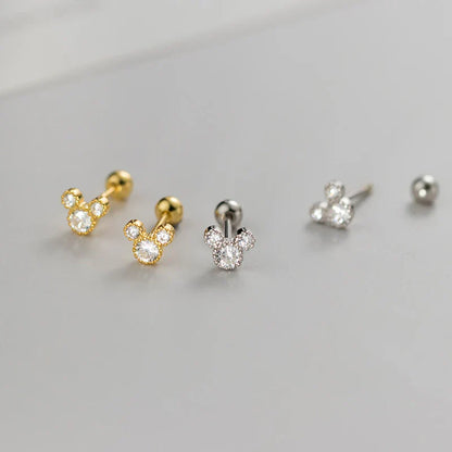 925 Sterling Silver Fashion Cute Cartoon Mouse Screw Bead Stud Earrings for Women Simple Chic Girl Party Jewelry Gifts