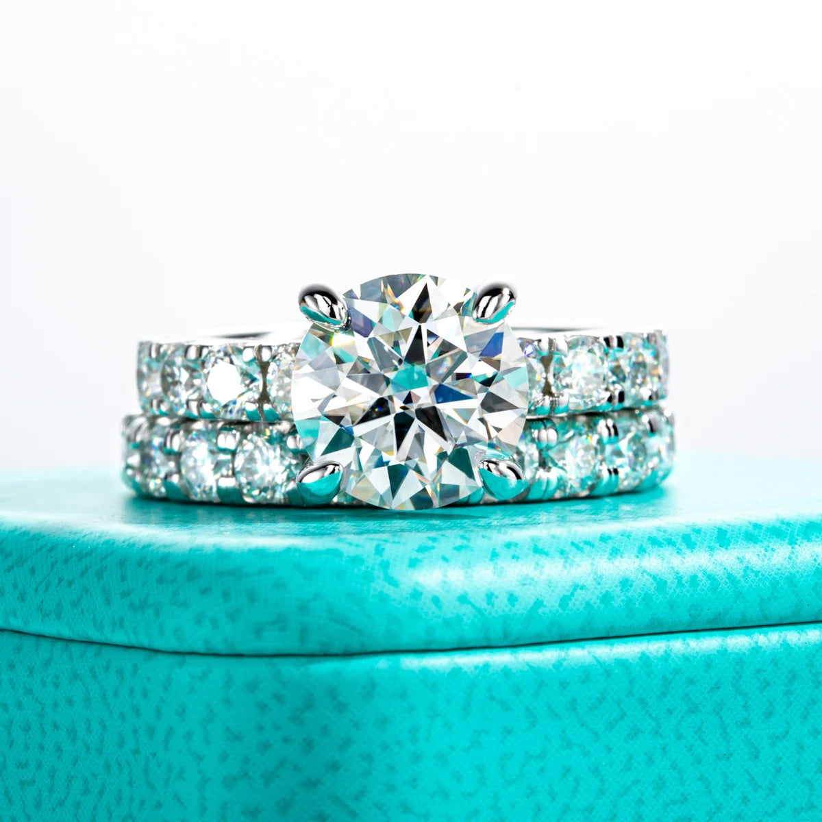 3.5ct Moissanite Engagement Ring Set Bridal Sets 3mm Eternity Wedding Band Silver Promise Rings Women Jewelry Wholesale