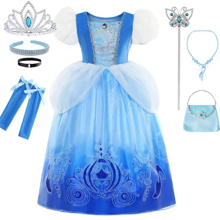 Cendrillon Inpired Princess Ball Gown Costume Play Purim Festival Dress Fairy Tale The Glass Slipper Role Play Apparel 3-10Yrs