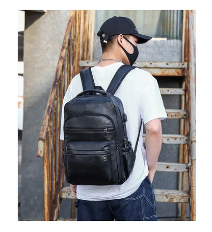 High Quality USB Charging Backpack Men PU Leather Bagpack Large Laptop Backpacks Male Mochilas Schoolbag For Teenagers Boys