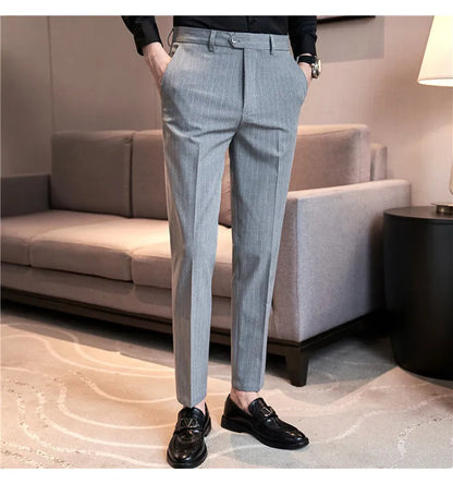 Men's Slim Fit Pinstripe Dress Pants, Stretch Comfort and Thickened Fabric for Business Casual Office Wear