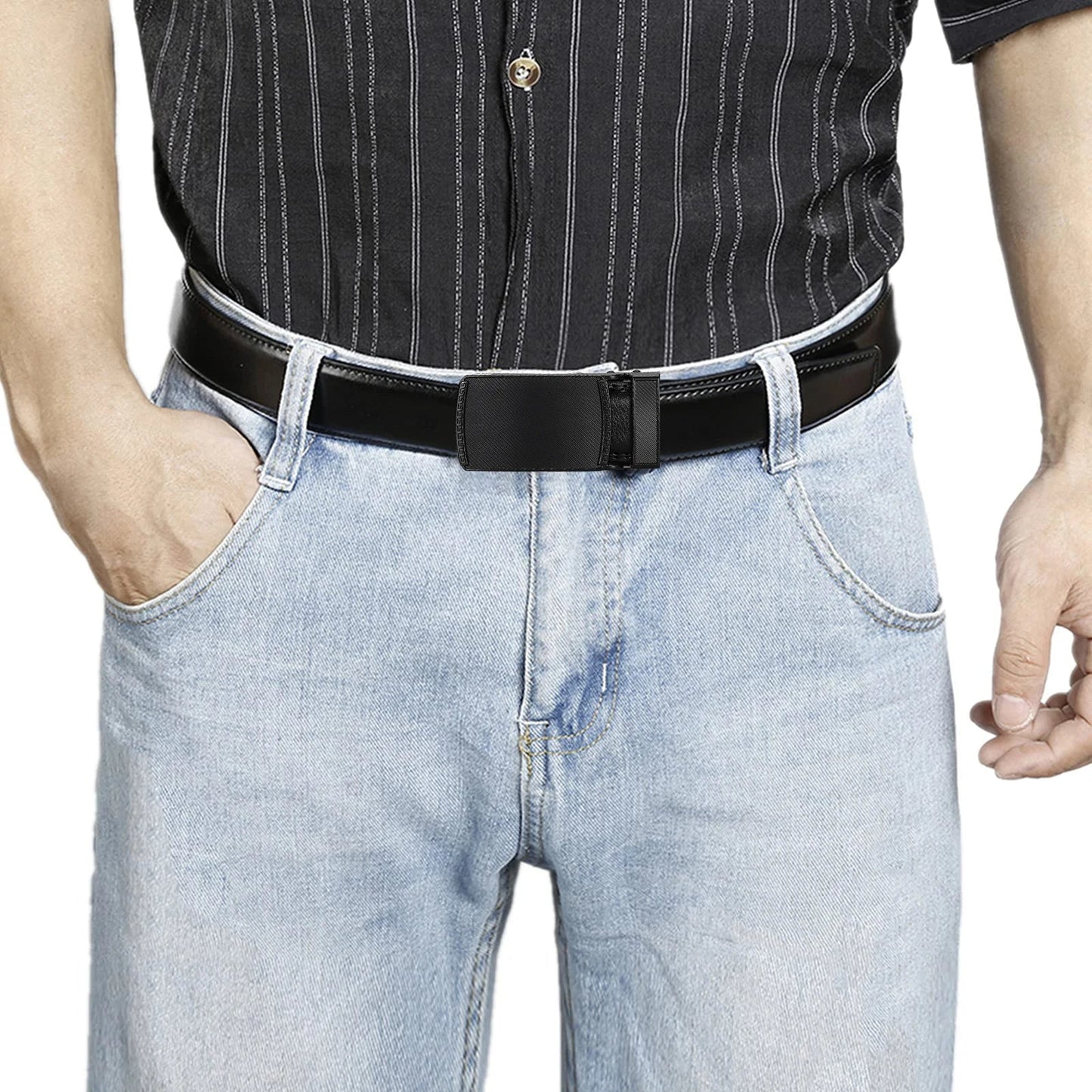 High-quality men's leather Belt Comfort Click Belt automatic buckle flip Belt convenient, business casual golf Ratchet Belt, Chr