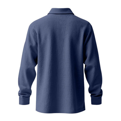 Linen shirt stand-up collar button-down men's loose casual breathable V-neck long-sleeved polo shirt