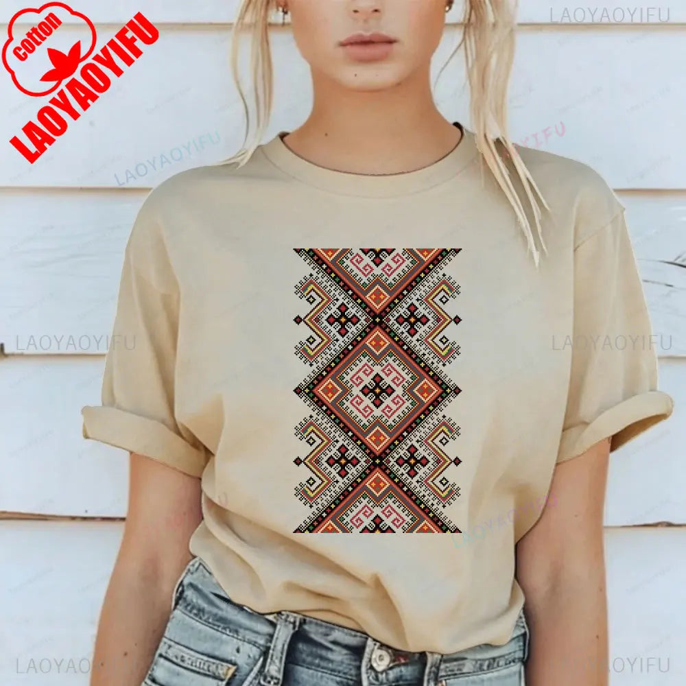 Shirt Ornament Print Shirt Ukraine Shirt Ukrainian T-shirt Gift for Women High Quality Cotton Tops Creativity Style