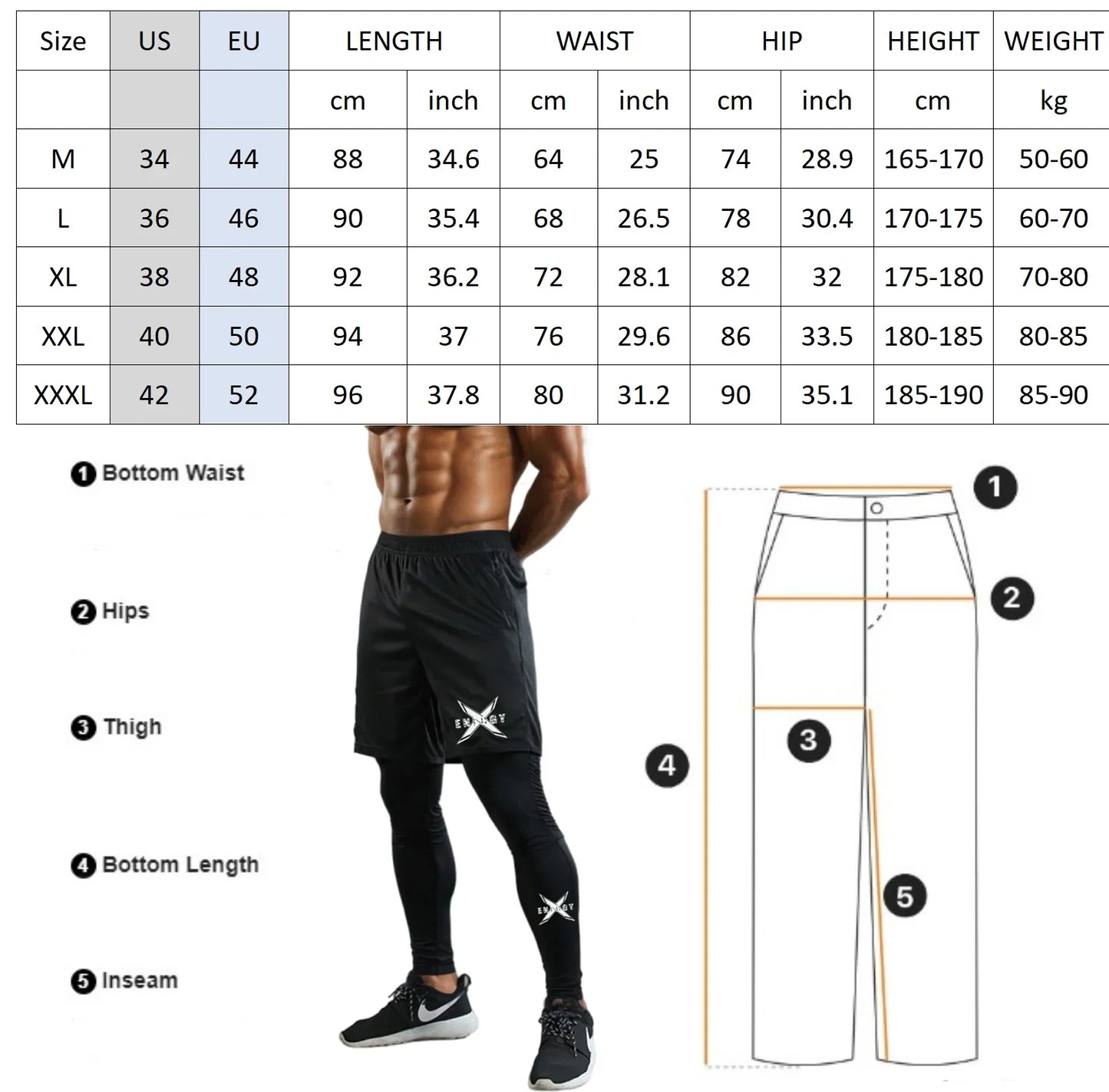 Running Shorts Men2 in 1 Quick Dry GYM Sport Shorts Fitness Jogging Workout Sweatpants Male Fitness Leggings