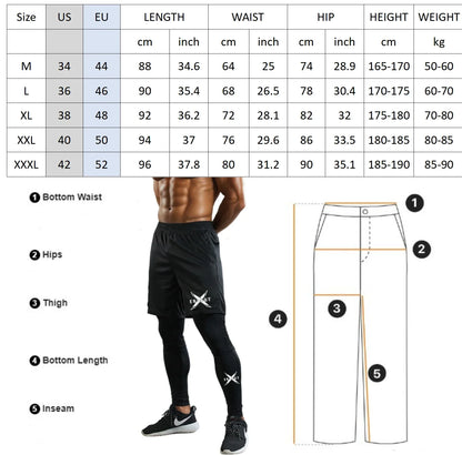Running Shorts Men2 in 1 Quick Dry GYM Sport Shorts Fitness Jogging Workout Sweatpants Male Fitness Leggings
